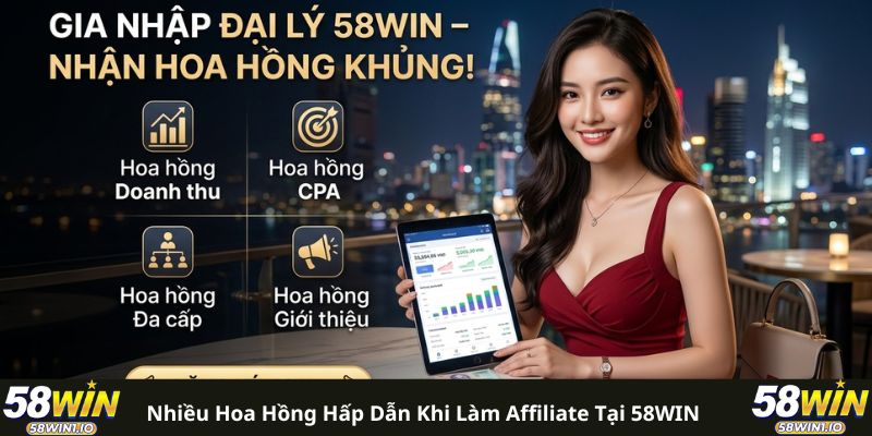 Nhiều hoa hồng hấp dẫn khi làm affiliate tại 58WIN
